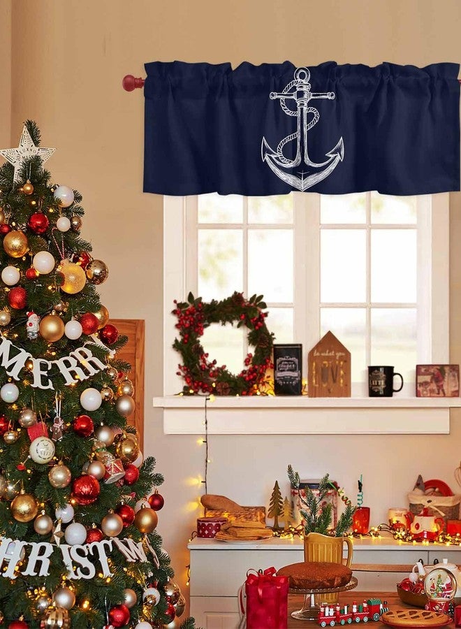 Savannan Window Curtains Valances, Nautical Knot Anchor Illustration Minimalist Art Dark Blue Rod Pocket Cafe Valance Short Curtains for Kitchen, Bedroom, Living Room, 1 Panel, 54X18 - Image 5